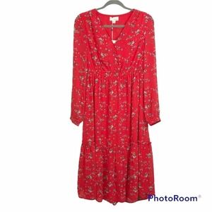 The Korner red floral print v neckline maxi dress size S NWOT